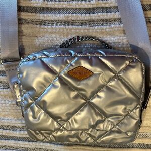 MZ Wallace Silver Metallic Madison  Crossbody Handbag